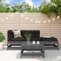 Set Divani da Giardino 4pz con Cuscini in Legno Massello Grigio 3186027