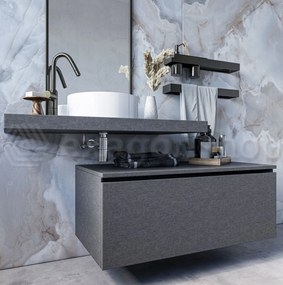 Mobile bagno grigio 90x50 Elsa un cassetto con top effetto cemento e lavabo tondo da appoggio