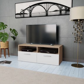 Mobile porta tv in truciolato 95x35x36 cm rovere e bianco