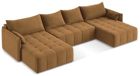 Divano angolare color terracotta allungabile/con contenitore (a U) Moku – Makamii