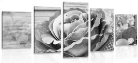Quadri 5 pezzi – Rosa vintage elegante in bianco e nero