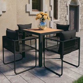 Set da pranzo da giardino 5 pz in rattan pvc nero e marrone
