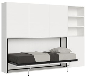 Letto a scomparsa singolo Kando con armadio libreria multifunzionale, L.266,5 P.39,2 H.194,4 cm (aperto P.106 cm) / Bianco Frassino