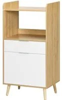 Mobiletto per Microonde 1 Cassetto 1 Anta 58x40x118 cm in Truciolato Naturale e Bianco