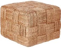 Pouf Ottoman Beige Juta 50 x 50 x 35 cm EPS Perline Riempimento Quadrato Stile Boho Soggiorno