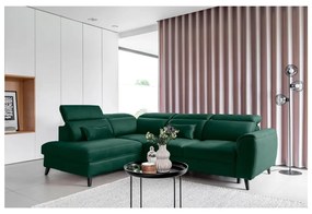 Divano angolare verde allungabile/con contenitore (con penisola a destra/a L) e rivestimento in velluto Noble – ELTAP