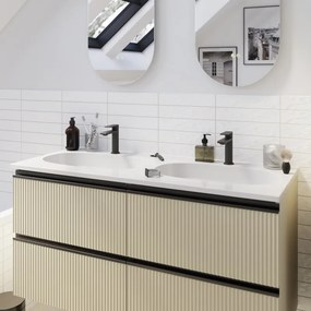 Lavabo a incasso rettangolare doppia vasca Icone L 49.0 x H 14.3 x P 121.0 cm in composito minerale di resina gelificata bianco lucido