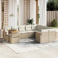 Set Divano da Giardino 10 pz con Cuscini Beige in Polyrattan 3273242