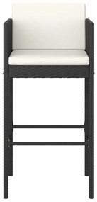 Set bar da giardino 3 pz con cuscini polyrattan nero