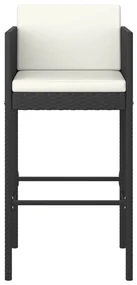 Set bar da giardino 3 pz con cuscini polyrattan nero