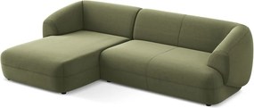 Divano angolare verde (con penisola a sinistra) con rivestimento in velluto Moana – Makamii