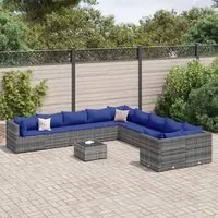 Set Divani da Giardino 11 pz con Cuscini in Polyrattan Grigio 3308359