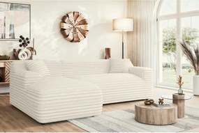 Divano angolare color crema (con penisola a sinistra e chaise lounge) rivestito in velluto a coste Martin – Ropez