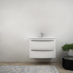 Mobile bagno sospeso 75 cm design tondo bianco lucido - Berlino senza specchio e senza colonna