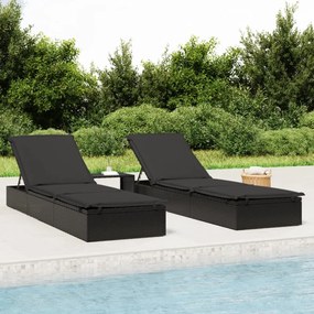 Lettini prendisole 2pz con tavolino nero in polyrattan