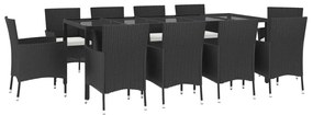 Set da Pranzo da Giardino 11 pz con Cuscini in Polyrattan Nero