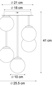 Lampada da soffitto moderna nera con vetro ambra e fumé 5 luci - Atene