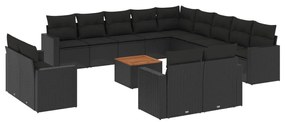 Set divani da giardino 14pz con cuscini in polyrattan nero