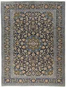 Kashan Tappeto 390x300 Blu (Iran) Annodato A Mano