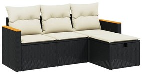 Set Divani da Giardino 4 pz con Cuscini Nero in Polyrattan