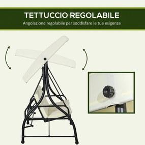 Dondolo Letto da Giardino 3 Posti con Tettuccio Regolabile 195x117x175 cm in Acciaio e Poliestere Crema e Nero...