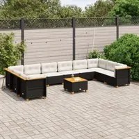 Set Divani da Giardino 11 pz con Cuscini in Polyrattan Nero 3262025