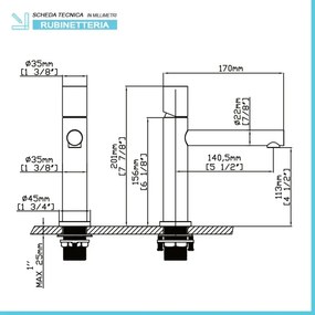 Miscelatore lavabo cromo senza leva in acciaio inox Gemini