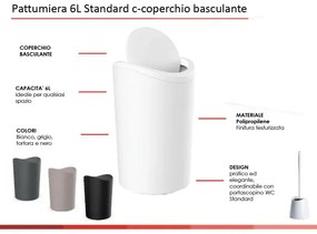 Gettacarte bagno in polipropilene nero 6 lt con coperchio basculante