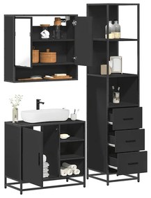 Set Mobili Da Bagno 3 Pz Nero İn Legno Multistrato /