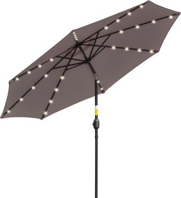 Ombrellone da Giardino Inclinabile Ø265 cm con 32 Luci LED Solari e Manovella Grigio...