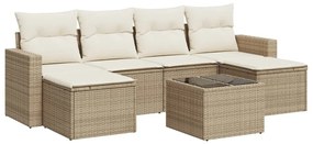 Set divani da giardino 7 pz con cuscini beige in polyrattan