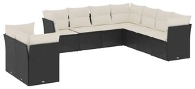 Set Divani da Giardino 9 pz con Cuscini Nero in Polyrattan