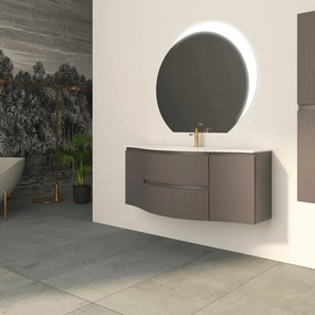 Mobile da bagno sospeso sotto lavabo Vague di Baden HausL 69 x H 55 x P 52 cm grigio tortora cannettato laccato opaco, 2 cassetti