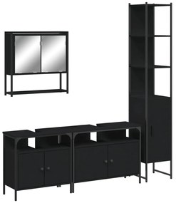 Set mobili da bagno 4 pz nero in legno multistrato