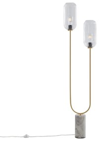 Lampada da terra Art Déco in ottone con vetro trasparente 2 luci - Rid