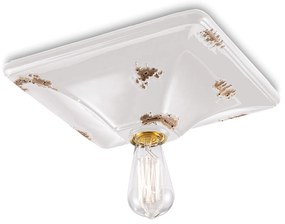 Plafoniera Vintage Quadrata Grande Ceramica Bianca 1 Luce E27