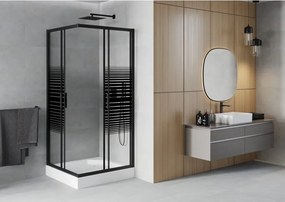 Mexen Rio cabina doccia quadrata 90 x 90 cm, bande nere, nero + piatto doccia, bianco - 860-090-090-70-20-4510