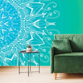Carta da parati – Mandala bianca su sfondo verde-blu