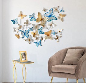 PANNELLO DA MURO BUTTERFLIES ORO/CELESTE CM 132X3,5X95,5