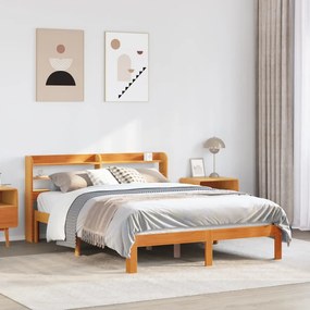 Letto Senza Materasso Marrone Cera 140x190 Cm İn Legno Di Pino /