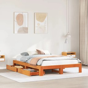Letto Senza Materasso Marrone Cera 140x190 Cm İn Legno Di Pino /