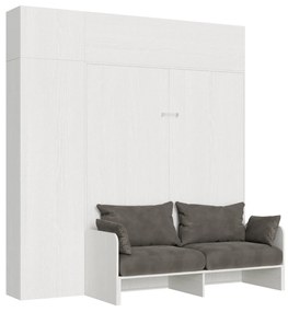 Letto matrimoniale a scomparsa 160 verticale Kentaro Sofà con colonna e pensili, Bianco Frassino / Colonna e Pensili / ALESSIA 20