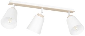 Plafoniera Spot Faretti Orientabili 3 Luci Xiwangmu Acciaio Bianco E Legno Naturale