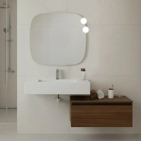 Specchio da parete con faretti LED 80x80 a filo lucido con angoli arrotondati - Aurea