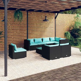 Set Divani da Giardino 9 pz con Cuscini in Polyrattan Nero