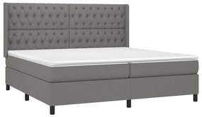 Letto a molle materasso e led grigio scuro 200x200cm in tessuto