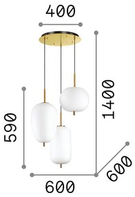 Sospensione Contemporanea Umile Metallo Bianco 3 Luci Led 60,2W 3000K Luce Calda