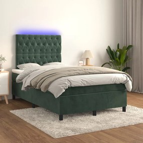Letto A Molle Con Materasso E Led Verde Scuro 120x200cm Velluto /