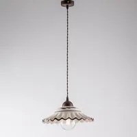 Sospensione 1 Luce Ferro Nero e Ruggine e Ceramica d.30 cm Bianco Serie Palma