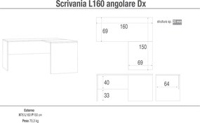 Scrivania da Ufficio Angolare Destra 160x76x150 cm Cemento...
